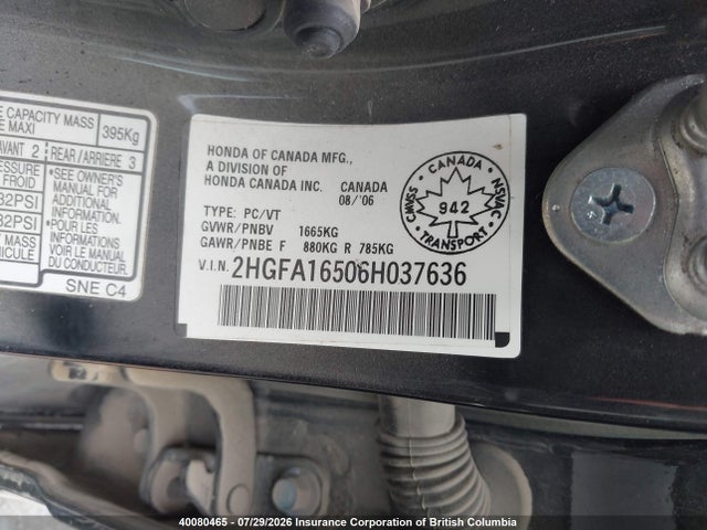 Продаж на аукціоні авто 2006 Honda Civic Lx, vin: 2HGFA16506H037636, номер лоту: 40080465