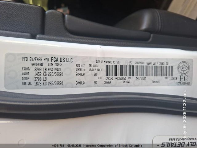 40081784 :رقم المزاد ، 1C4RJFCT7FC203651 vin ، 2015 Jeep Grand Cherokee Overland مزاد بيع