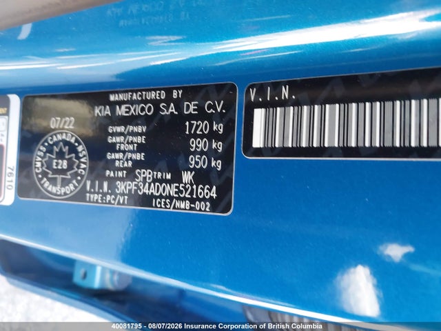 Auction sale of the 2022 Kia Forte, vin: 3KPF34AD0NE521664, lot number: 40081795