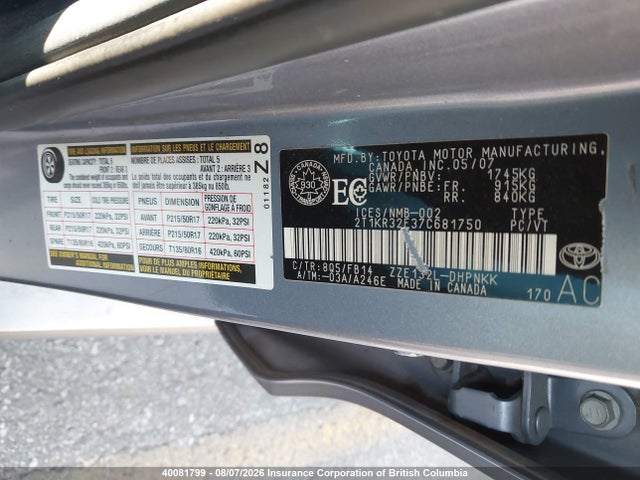Продаж на аукціоні авто 2007 Toyota Matrix Xr, vin: 2T1KR32E37C681750, номер лоту: 40081799