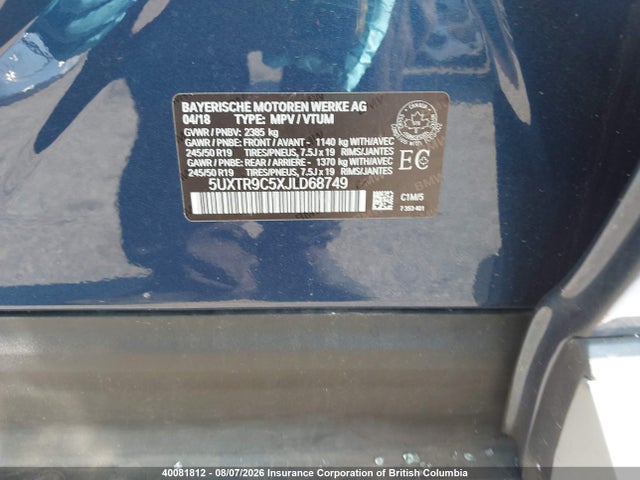 BMW X3 2018 5UXTR9C5XJLD68749 Image 9