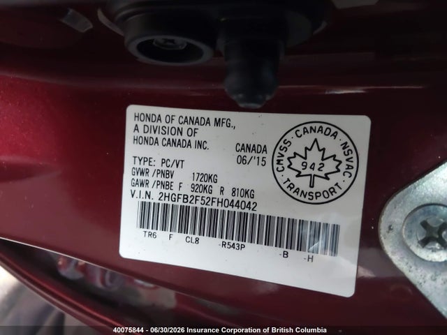 Honda Civic Lx 2015 2HGFB2F52FH044042 Image 9