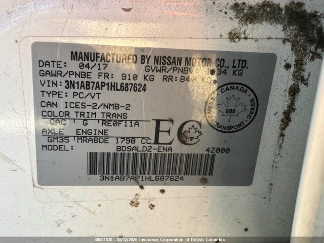 Aukcja sprzedaży 2017 Nissan Sentra S/sv/sr/sl, vin: 3N1AB7AP1HL687624, numer aukcji: 40081838