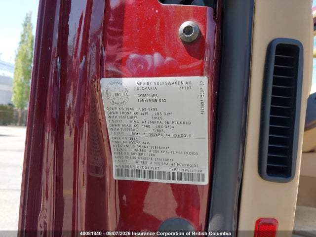 40081840 :رقم المزاد ، WVGBE67LX8D043967 vin ، 2008 Volkswagen Touareg 2 V6 مزاد بيع