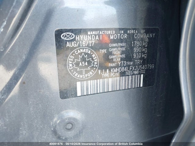 Aukcja sprzedaży 2018 Hyundai Elantra Gl, vin: KMHD84LFXJU540799, numer aukcji: 40081876