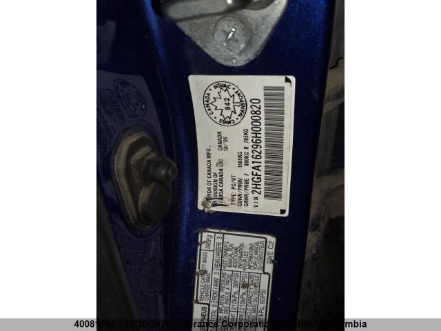 Aukcja sprzedaży 2006 Honda Civic, vin: 2HGFA16296H000820, numer aukcji: 40081884