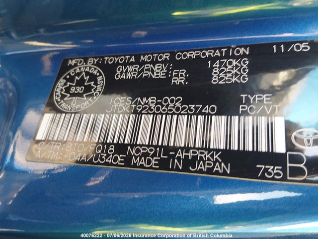Auction sale of the 2006 Toyota Yaris, vin: JTDKT923065023740, lot number: 40076222