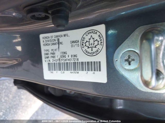 Auction sale of the 2015 Honda Civic, vin: 2HGFB2F5XFH017218, lot number: 40081901