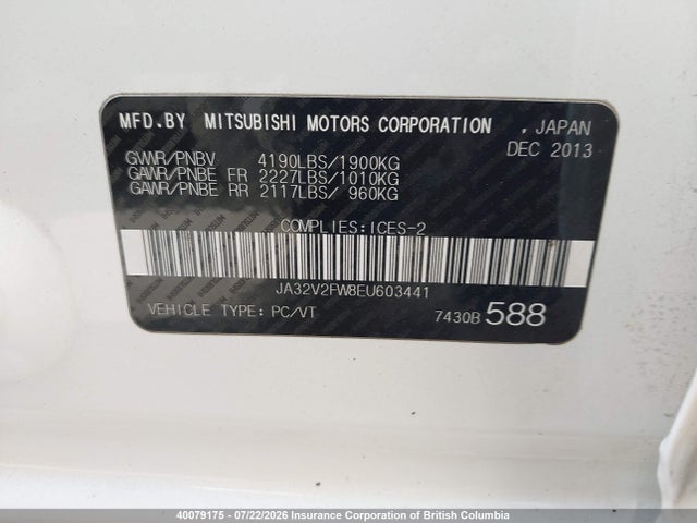 40079175 :رقم المزاد ، JA32V2FW8EU603441 vin ، 2014 Mitsubishi Lancer Se مزاد بيع