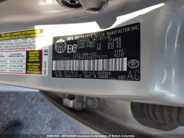 2010 Toyota Corolla S/le/xle მანქანა იყიდება აუქციონზე, vin: 2T1BU4EEXAC374311, აუქციონის ნომერი: 40081943