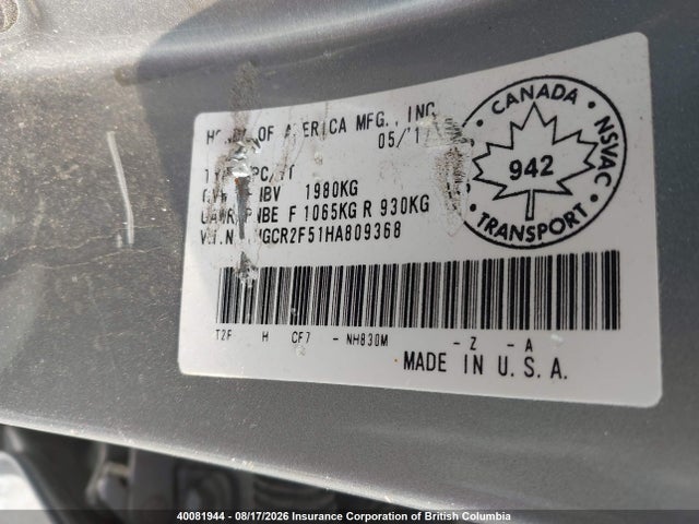 40081944 :رقم المزاد ، 1HGCR2F51HA809368 vin ، 2017 Honda Accord Sport مزاد بيع