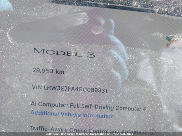 Продаж на аукціоні авто 2024 Tesla Model 3, vin: LRW3E7FA4RC089331, номер лоту: 40081952