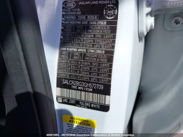 Продажа на аукционе авто 2016 Land Rover Discovery Sport Hse, vin: SALCR2BG3GH572709, номер лота: 40081955
