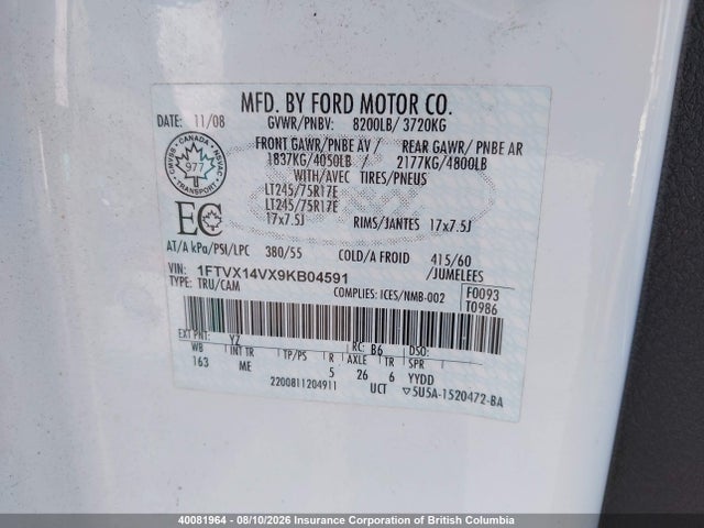 Aukcja sprzedaży 2009 Ford F150, vin: 1FTVX14VX9KB04591, numer aukcji: 40081964