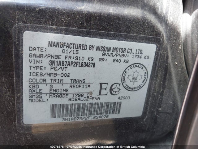Aukcja sprzedaży 2015 Nissan Sentra S/sv/sr/sl, vin: 3N1AB7AP2FL634878, numer aukcji: 40076678