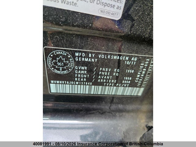 Продаж на аукціоні авто 2012 Volkswagen Gti, vin: WVWHV7AJ0CW137848, номер лоту: 40081991