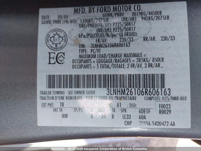 Продажа на аукционе авто 2006 Lincoln Zephyr, vin: 3LNHM26106R606163, номер лота: 40082000