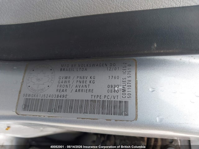 Продажа на аукционе авто 2002 Volkswagen Golf, vin: 9BWGK61J524038490, номер лота: 40082001
