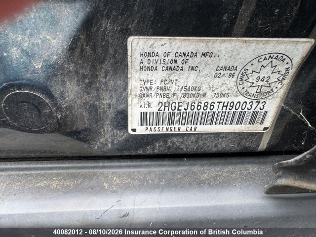 Продаж на аукціоні авто 1996 Honda Civic, vin: 2HGEJ6686TH900373, номер лоту: 40082012