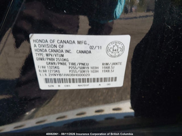 Aukcja sprzedaży 2011 Acura Zdx, vin: 2HNYB1H40BH000020, numer aukcji: 40082061