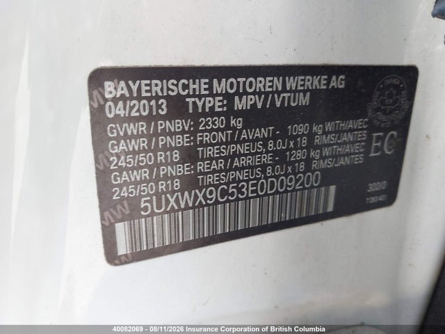 BMW X3 2014 5UXWX9C53E0D09200 Image 9