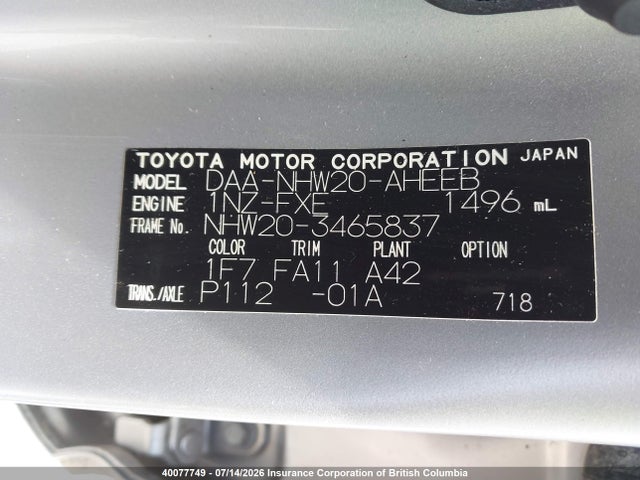 Aukcja sprzedaży 2008 Toyota Prius, vin: NHW203465837, numer aukcji: 40077749
