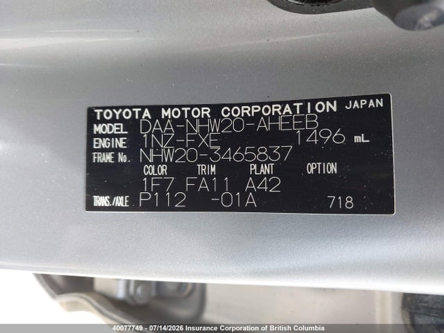 Aukcja sprzedaży 2008 Toyota Prius, vin: NHW203465837, numer aukcji: 40077749