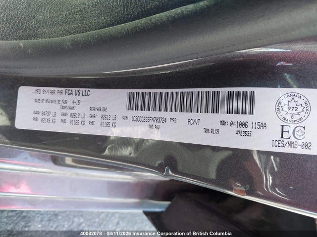 40082078 :رقم المزاد ، 1C3CCCBG5FN703724 vin ، 2015 Chrysler 200 مزاد بيع
