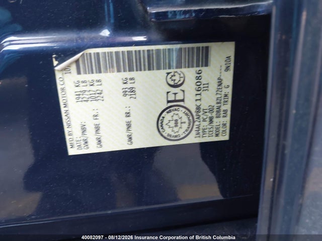 Auction sale of the 2011 Nissan Altima 2.5 S, vin: 1N4AL2AP8BC116086, lot number: 40082097