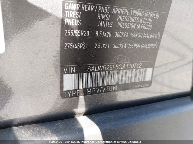 Auction sale of the 2016 Land Rover Range Rover Sport V8 Supercharged, vin: SALWR2EF5GA110712, lot number: 40082106