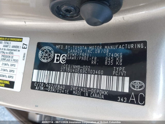 Продаж на аукціоні авто 2009 Toyota Corolla S/le/xle, vin: 2T1BU40E69C103460, номер лоту: 40082114
