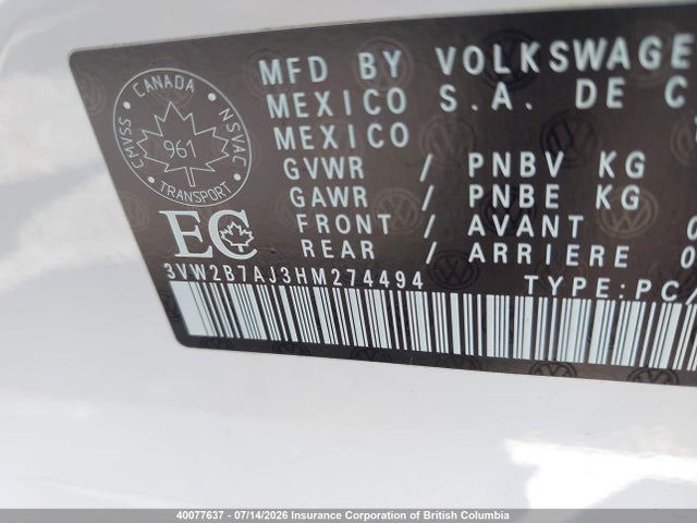 Aukcja sprzedaży 2017 Volkswagen Jetta S, vin: 3VW2B7AJ3HM274494, numer aukcji: 40077637