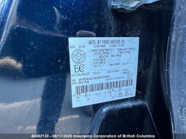 40082130 :رقم المزاد ، 2FMDK4JC4ABA33641 vin ، 2010 Ford Edge مزاد بيع