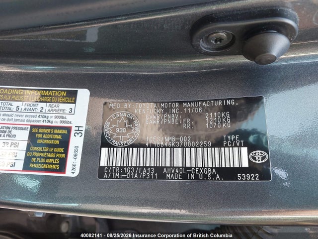 Aukcja sprzedaży 2007 Toyota Camry, vin: 4T1BB46K37U002259, numer aukcji: 40082141