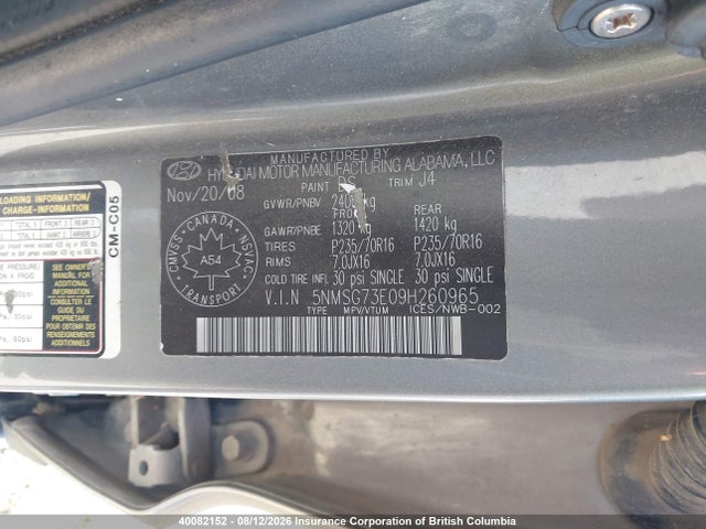 Продаж на аукціоні авто 2009 Hyundai Santa Fe Gl, vin: 5NMSG73E09H260965, номер лоту: 40082152
