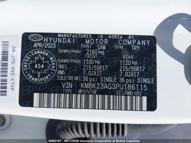 Продажа на аукционе авто 2023 Hyundai Kona, vin: KM8K23AG3PU186115, номер лота: 40082167