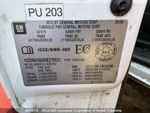 Auction sale of the 2006 Chevrolet Silverado K2500 Heavy Duty, vin: 1GCHK29U66E276631, lot number: 40082170