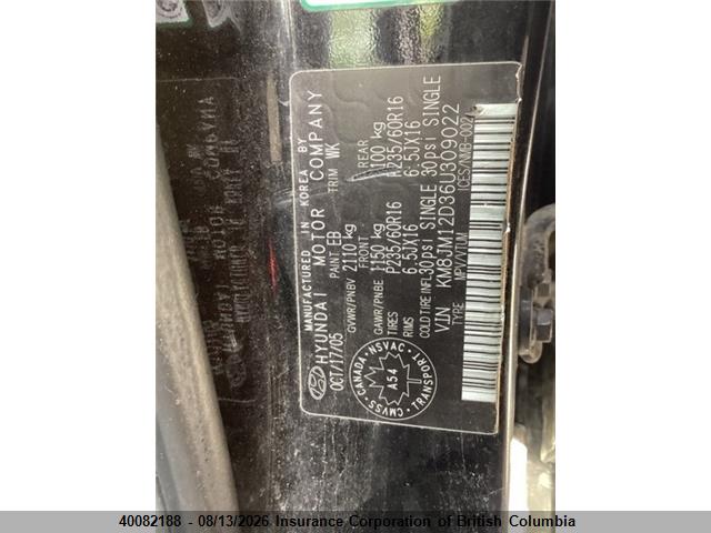 40082188 :رقم المزاد ، KM8JM12D36U309022 vin ، 2006 Hyundai Tucson Gl مزاد بيع