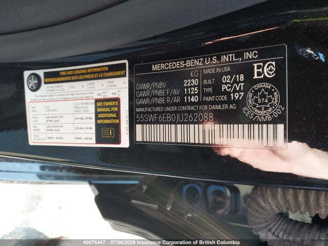 Auction sale of the 2018 Mercedes-benz C 43 4mati Amg, vin: 55SWF6EB0JU262088, lot number: 40076447