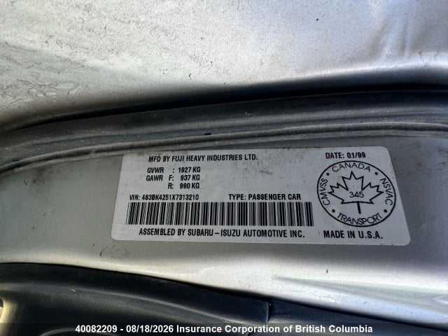 Продаж на аукціоні авто 1999 Subaru Legacy Brighton/se, vin: 4S3BK4251X7313210, номер лоту: 40082209