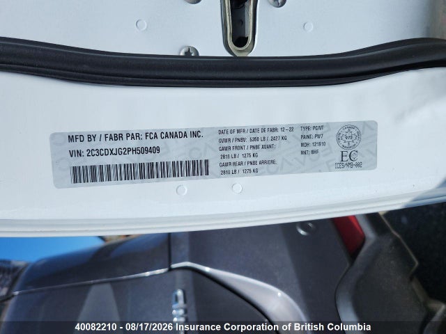 2023 Dodge Charger Sxt მანქანა იყიდება აუქციონზე, vin: 2C3CDXJG2PH509409, აუქციონის ნომერი: 40082210