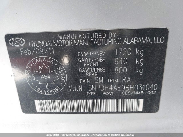 Продаж на аукціоні авто 2011 Hyundai Elantra Gls/limited, vin: 5NPDH4AE9BH031040, номер лоту: 40079940