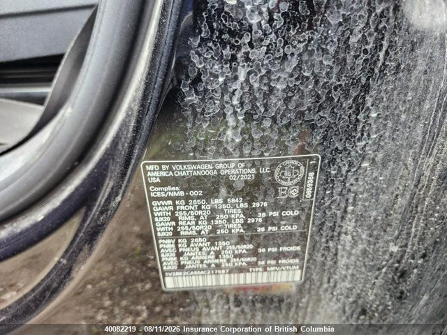 40082219 :رقم المزاد ، 1V2BE2CA5MC217587 vin ، 2021 Volkswagen Atlas مزاد بيع