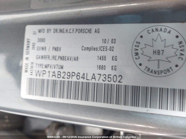 Aukcja sprzedaży 2004 Porsche Cayenne S, vin: WP1AB29P64LA73502, numer aukcji: 40082220