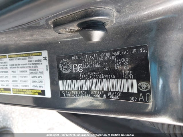Auction sale of the 2009 Toyota Corolla Xrs, vin: 2T1BE40E69C025260, lot number: 40082239