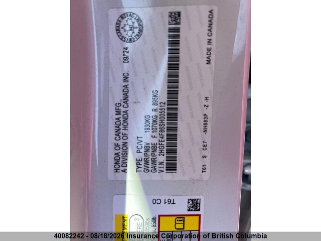 Продаж на аукціоні авто 2025 Honda Civic, vin: 2HGFE4F86SH005512, номер лоту: 40082242