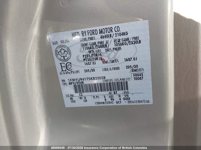 Aukcja sprzedaży 2005 Ford Escape Limited, vin: 1FMYU94175KB35028, numer aukcji: 40080549