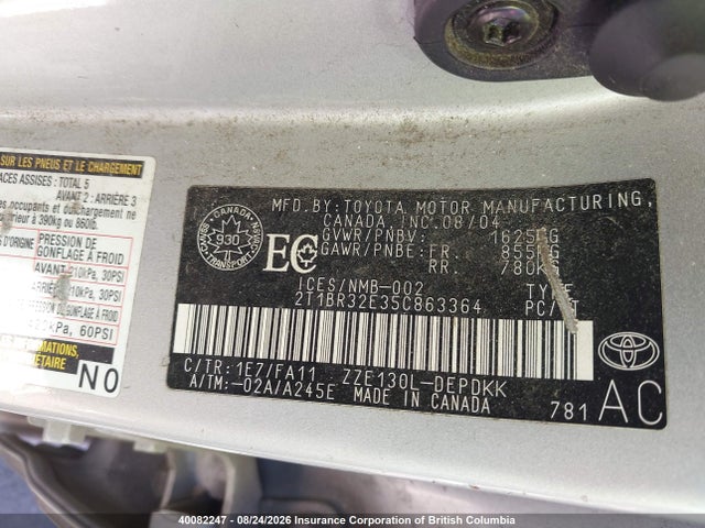Aukcja sprzedaży 2005 Toyota Corolla Ce/le/s, vin: 2T1BR32E35C863364, numer aukcji: 40082247