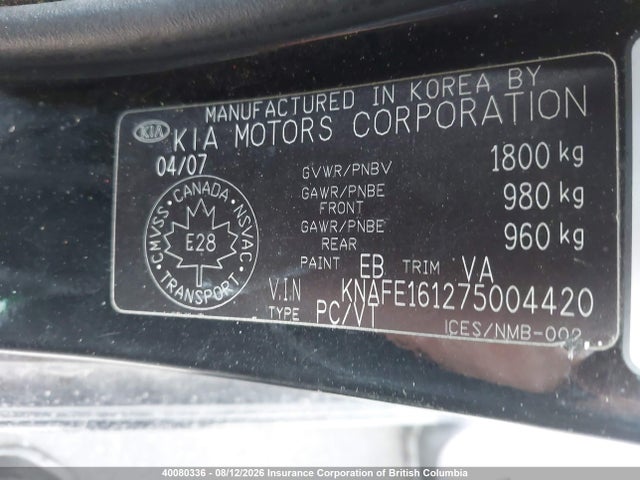 Aukcja sprzedaży 2007 Kia Spectra5 Sx, vin: KNAFE161275004420, numer aukcji: 40080336