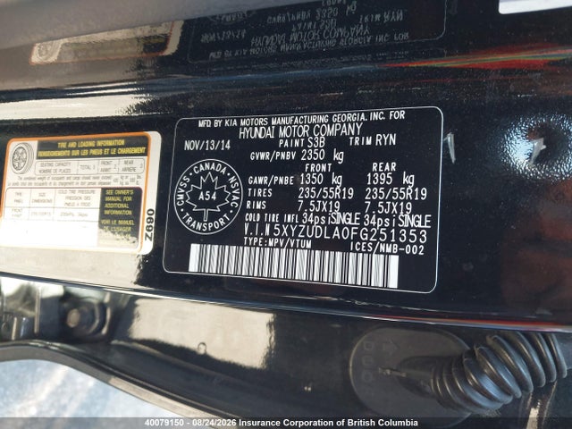 5XYZUDLA0FG251353 Hyundai SANTA FE SPORT